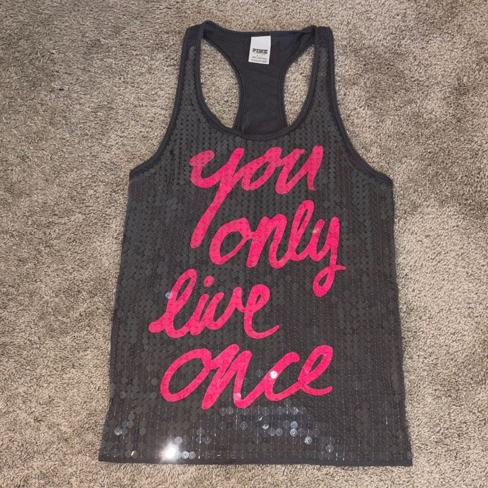PINK Victoria’s Secret "You Only Live Once" Y2K Sequin Tank Size S